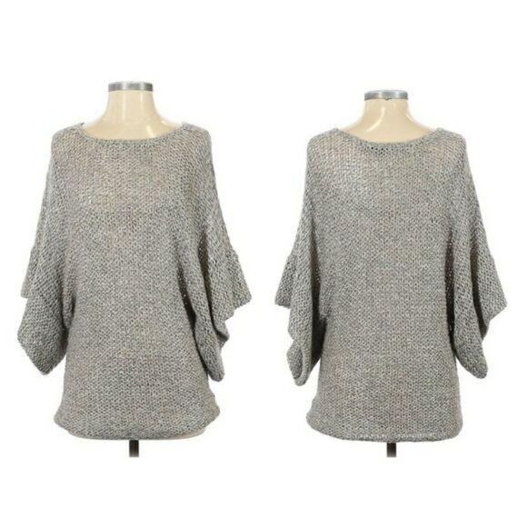 Theory Davini Zebra Alpaca Wool Marled Kimono Sleeve Sweater Gray Gold Sz S - Picture 1 of 14